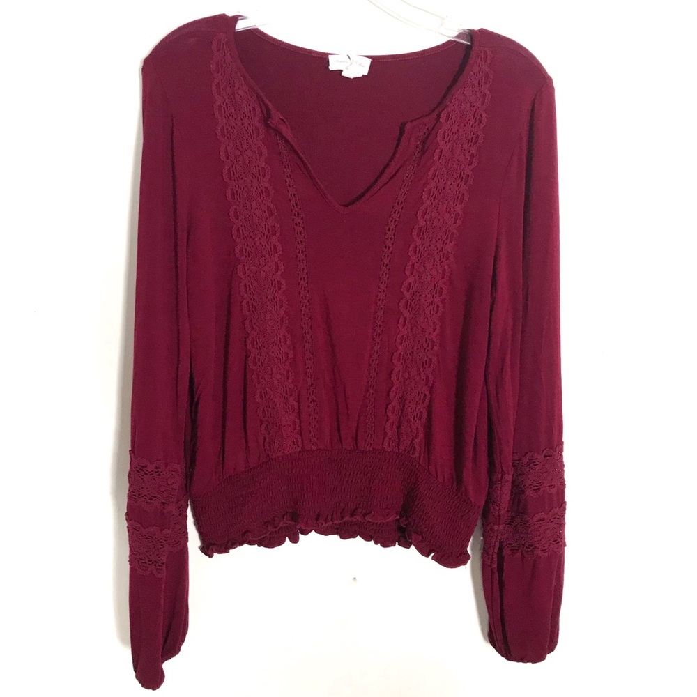 Anthro Cranberry Boho Peasant Lace & Crochet Top S
